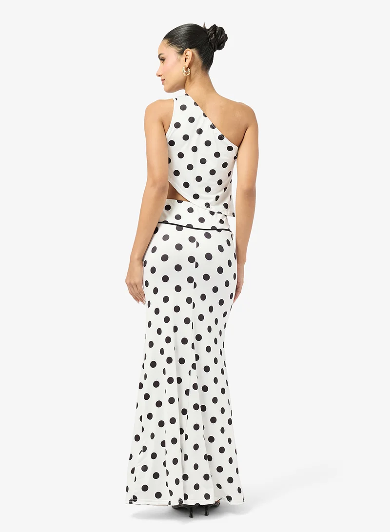 جينجر One Shoulder Polka Dot Top & Maxi Skirt Coord Set